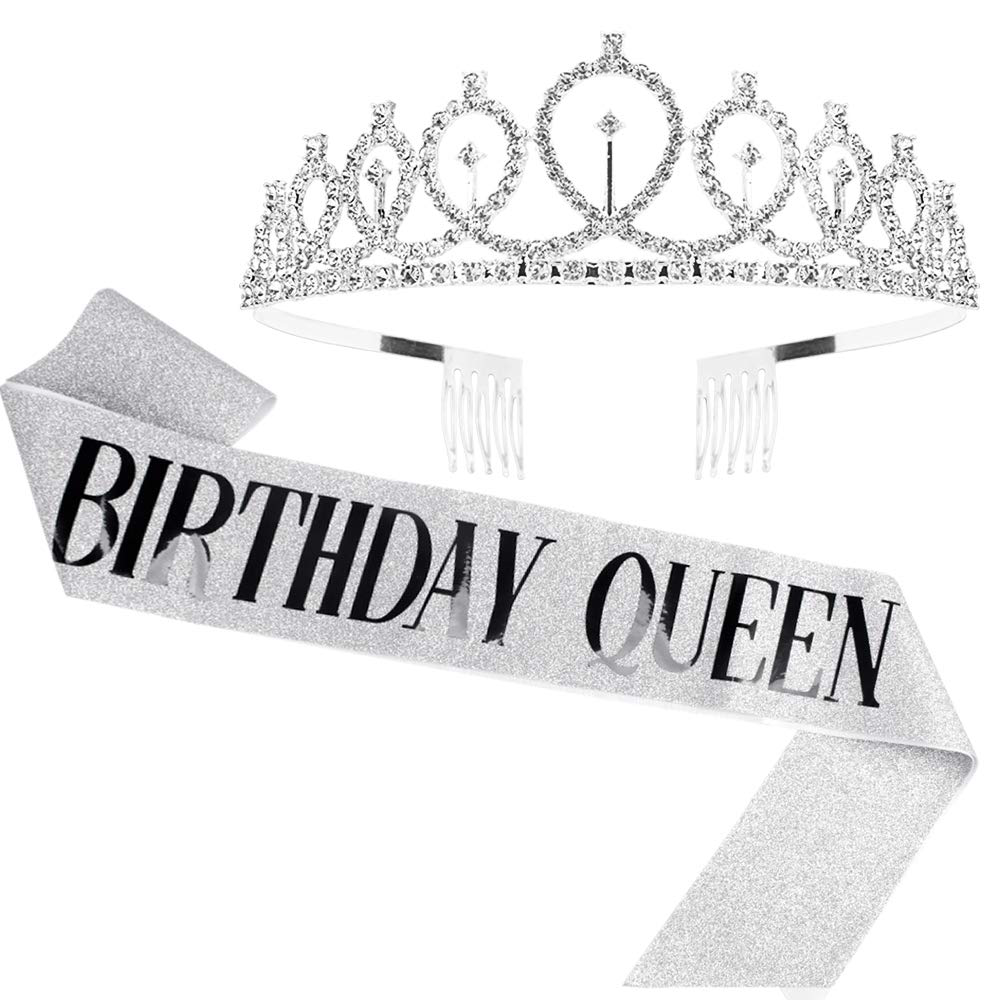 Birthday Crowns for Women, Didder Rose Gold Rhinestone Tiara & Birthday Queen Sash, Birthday Crown Birthday Tiara Birthday Sash and Tiaras for Women Girls Birthday Gifts Party Accessories