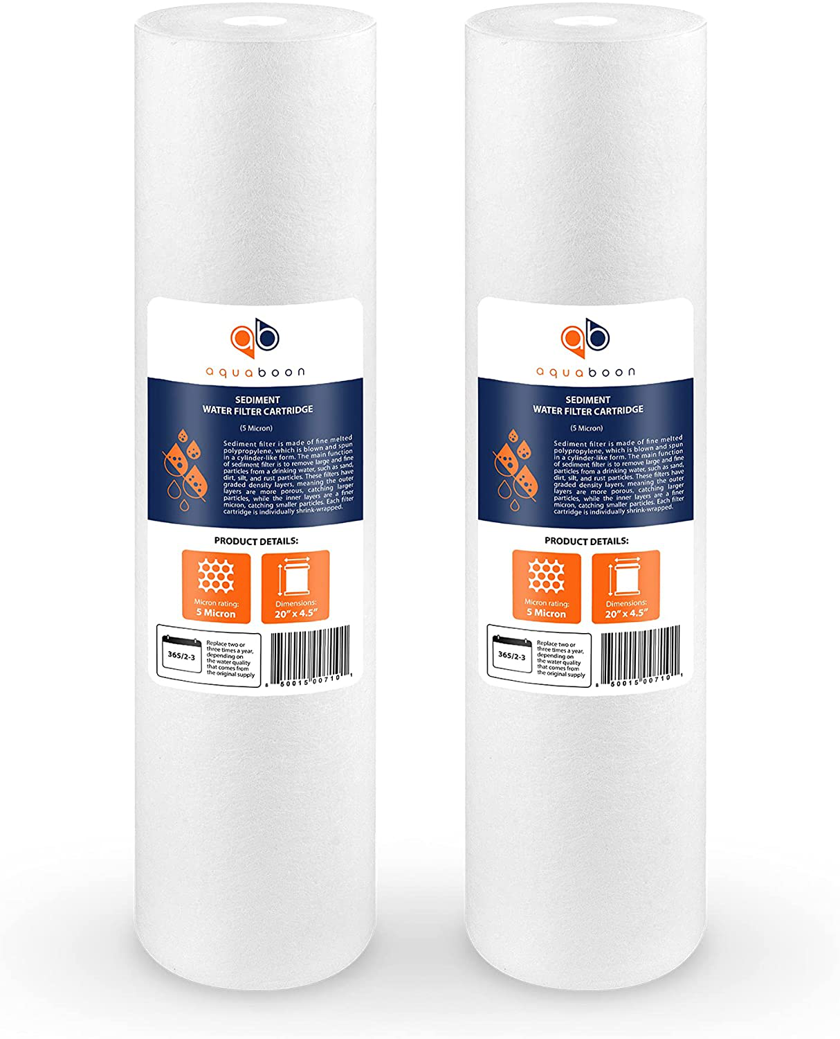 Aquaboon 5 Micron 20" Sediment Water Filter Replacement Cartridge | Whole House Sediment Filtration | Compatible with AP810-2, SDC-45-2005, FPMB5-20, P5-20, FP25B, 155358-43, 2 Pack