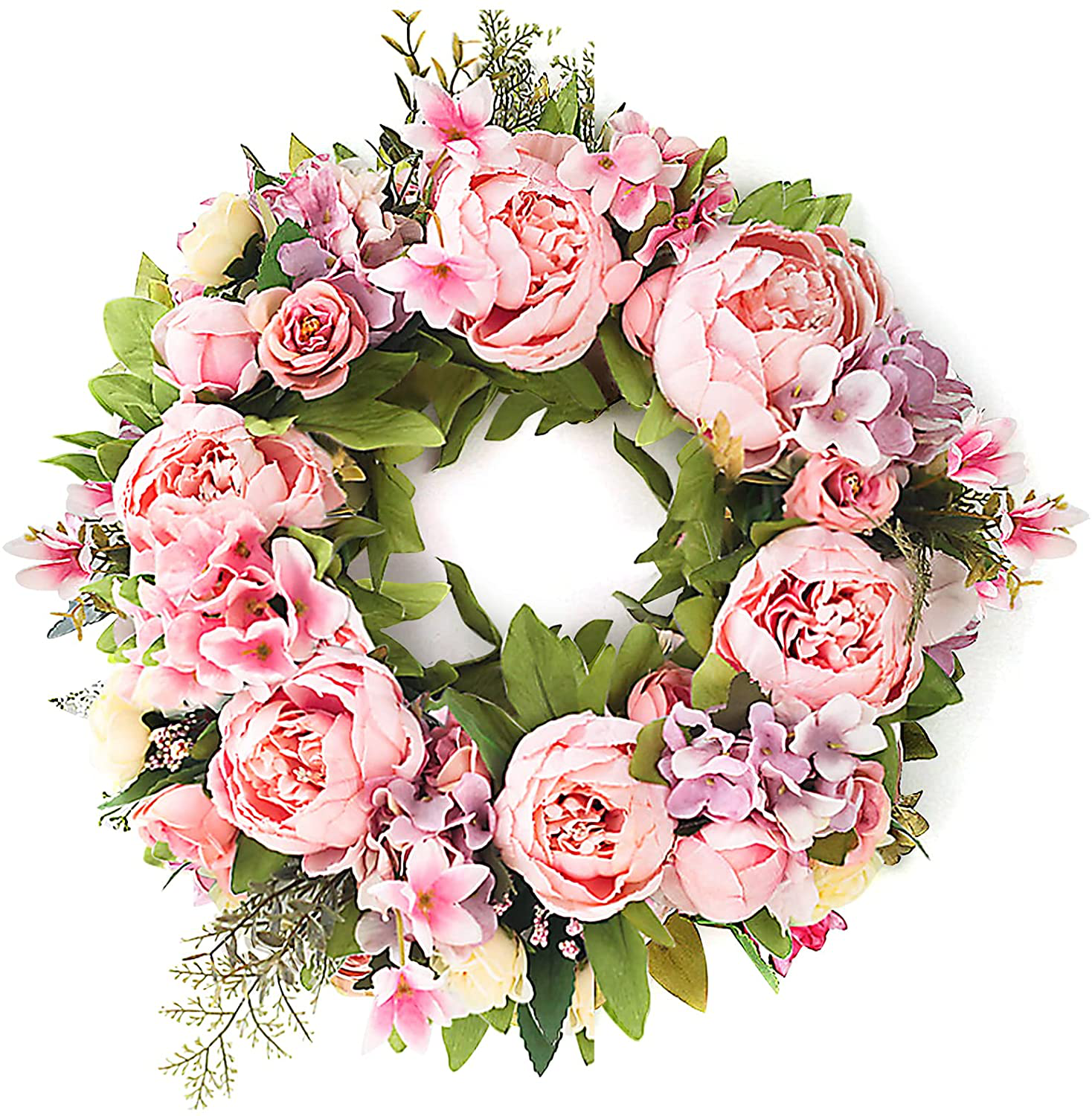 Souarts 15.7" Peony Wreath Artificial Wreath, Front Door Purple Pink Peony Wreath for Indoor Outdoor, Home Office Wall Wedding Holiday Peony Wreath Decor Spring Wreath Summer Wreath