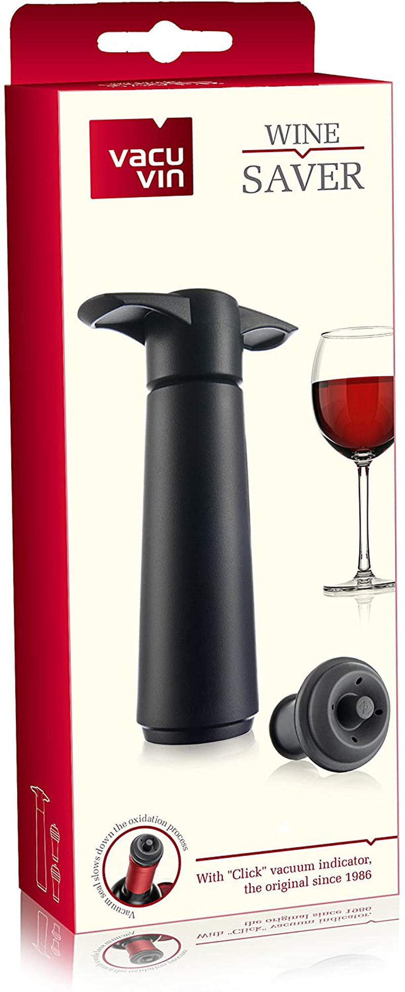 Vacu Vin Wine Saver Pump with 2 x Vacuum Bottle Stoppers (White with 4 Wine Stoppers)