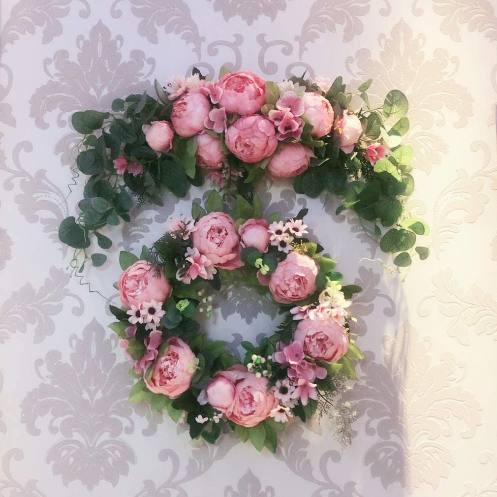 U'Artlines Floral Swag Artificial Flowers Peony Wreath Handmade Garland for Mirror Home Wedding Party Door Tabletop Decoration(Swag, 31'' Champagne Peony)