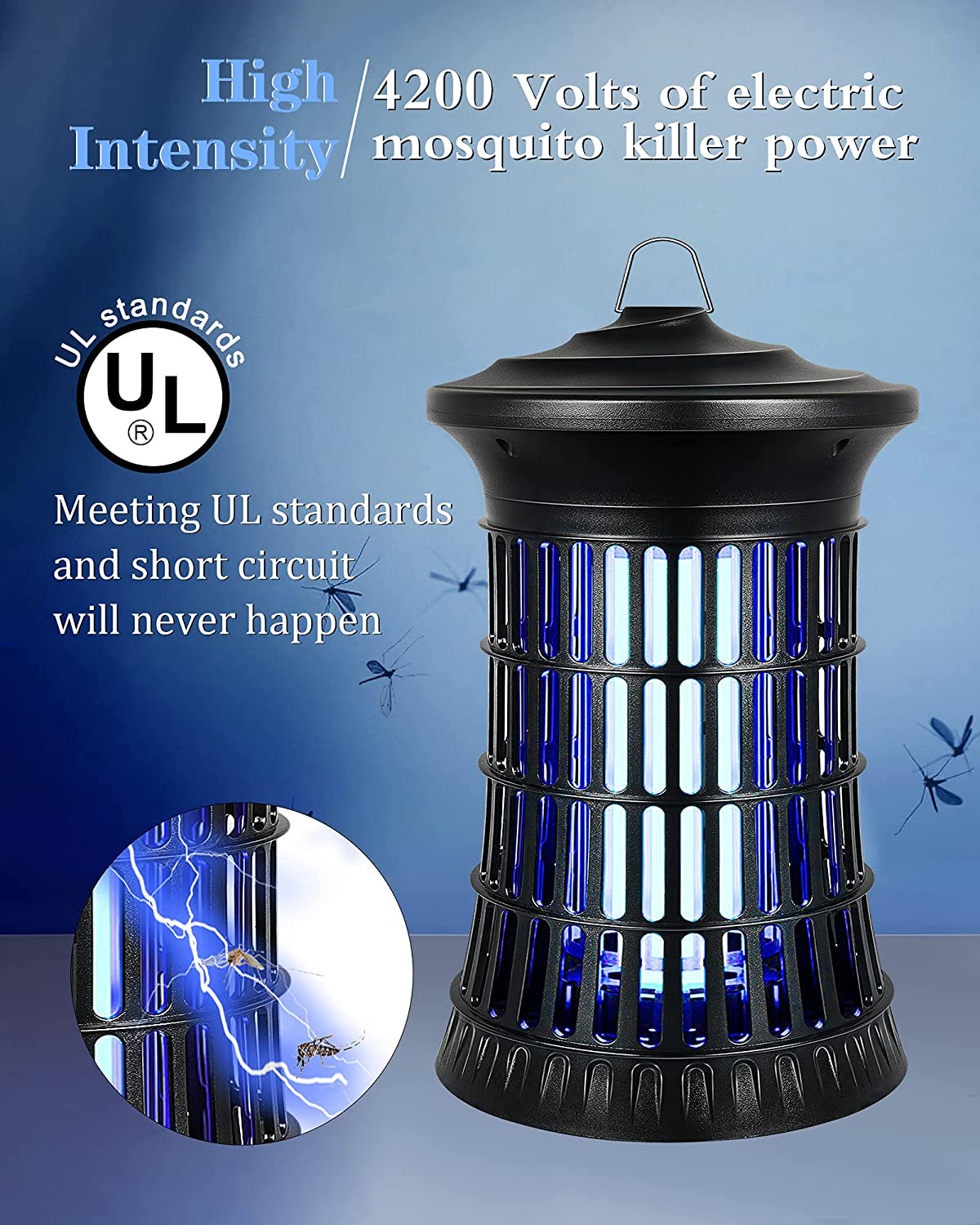 2021 Bug Zapper for Outdoor and Indoor, 4200V High Powered Electric Mosquito Killer, Fly Insect Trap , Mosquito Trap with 20W Mosquito Lamp Bulb for Backyard, Patio, Bedroom, Kitchen, Office