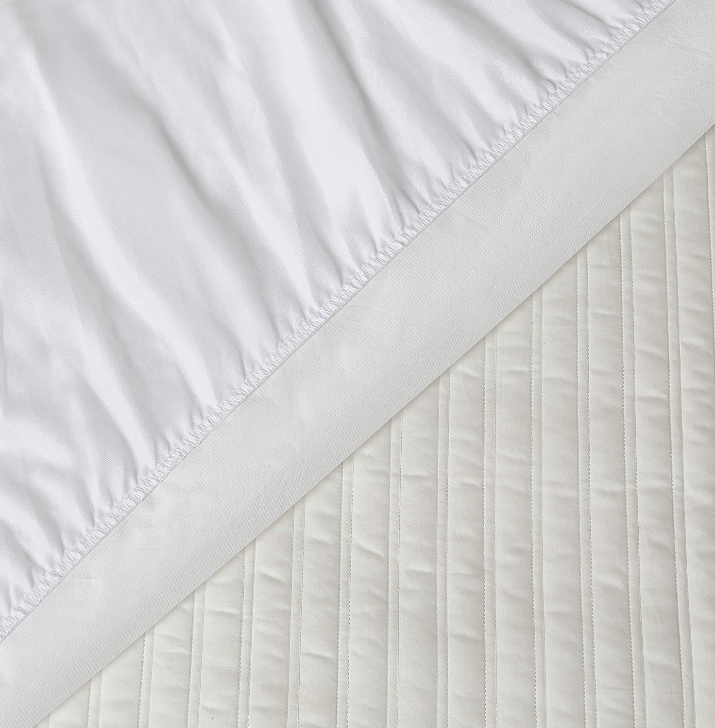 kathy ireland Microfiber Waterproof Mattress Pad (Topper) - 18'' Stretchable Pocket, Queen, White