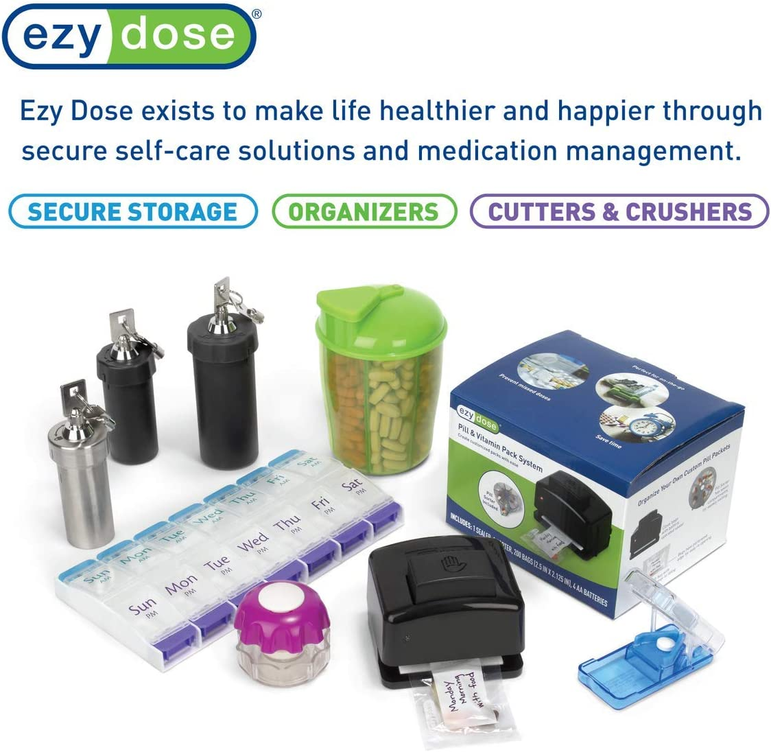Ezy Dose Weekly (7-Day) Pill Organizer, Vitamin Case, and Medicine Box, Small Compartments, Color May Vary