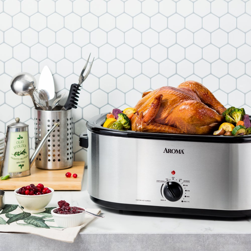 22 Qt Electric Roaster Oven with High-Dome & Self-Basting Lid, Stainless Steel