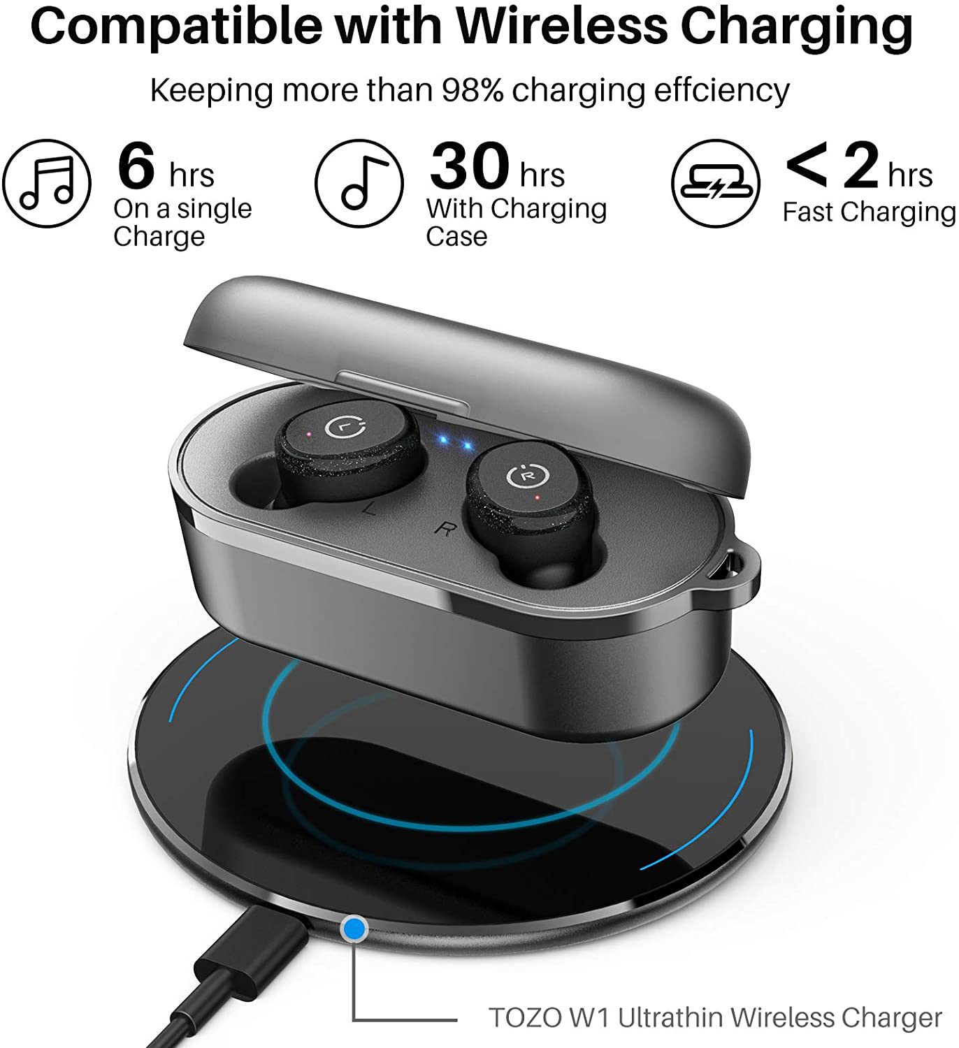 TOZO T10 Bluetooth 5.0 Wireless Earbuds with Wireless Charging Case IPX8 Waterproof Stereo Headphones in Ear Built in Mic Headset Premium Sound with Deep Bass for Sport