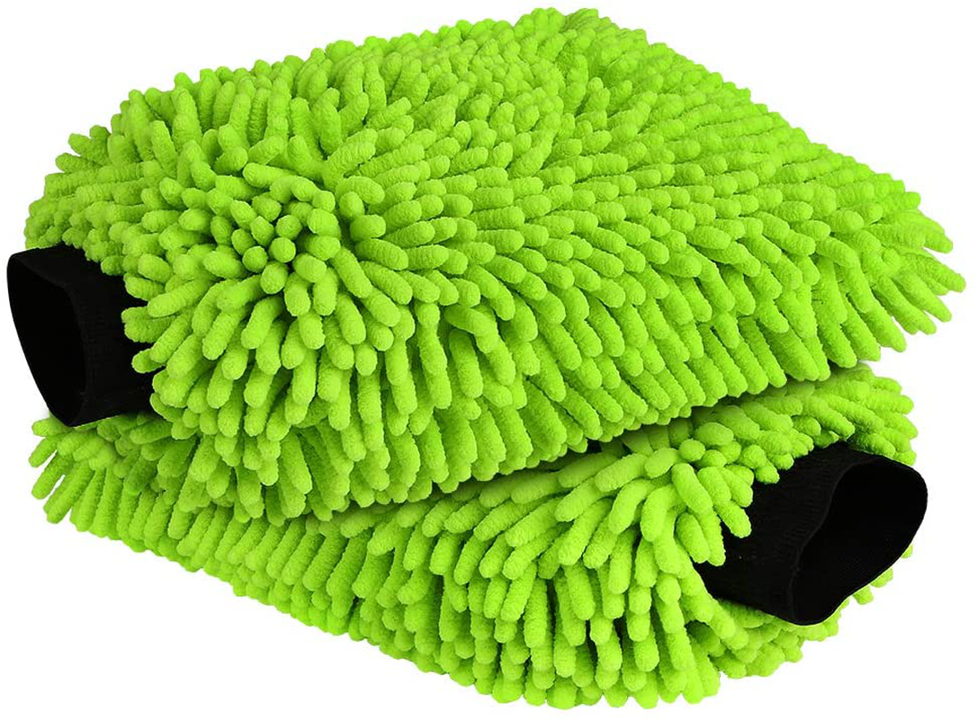 AIDEA Car Wash Mitt Microfiber, 2PK-Scratch & Lint Free, Premium Chenille Microfiber Wash Mitt-Green Regular Size (7.12''X10.14'')