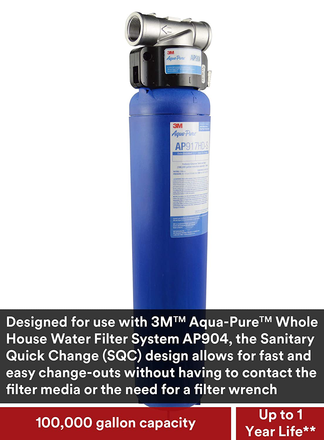 3M Aqua-Pure Whole House Sanitary Quick Change Water Filter System AP904, Reduces Sediment, Chlorine Taste and Odor, and Scale