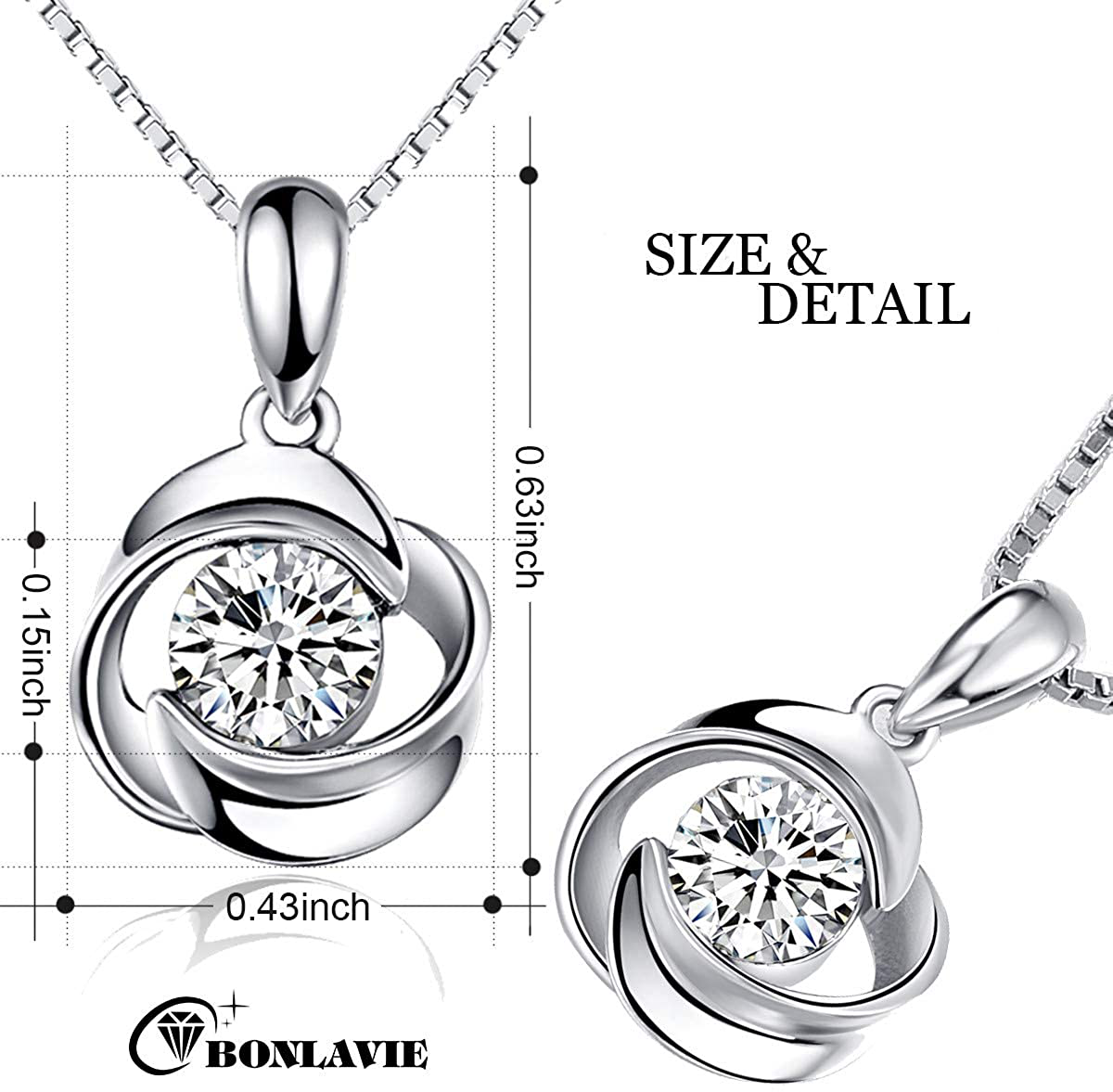 Womens Rose Pendant Necklace 925 Sterling Silver White Clear Austrian Crystal Gift Packing