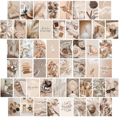 Beige Wall Collage Kit Aesthetic Pictures, Room Decor Aesthetic, Room Decor for Teen Girls, Photo Collage Kit for Wall Aesthetic, Room Decor for Bedroom Aesthetic, Wall Collage Kit, 50PCS 4X6 IN