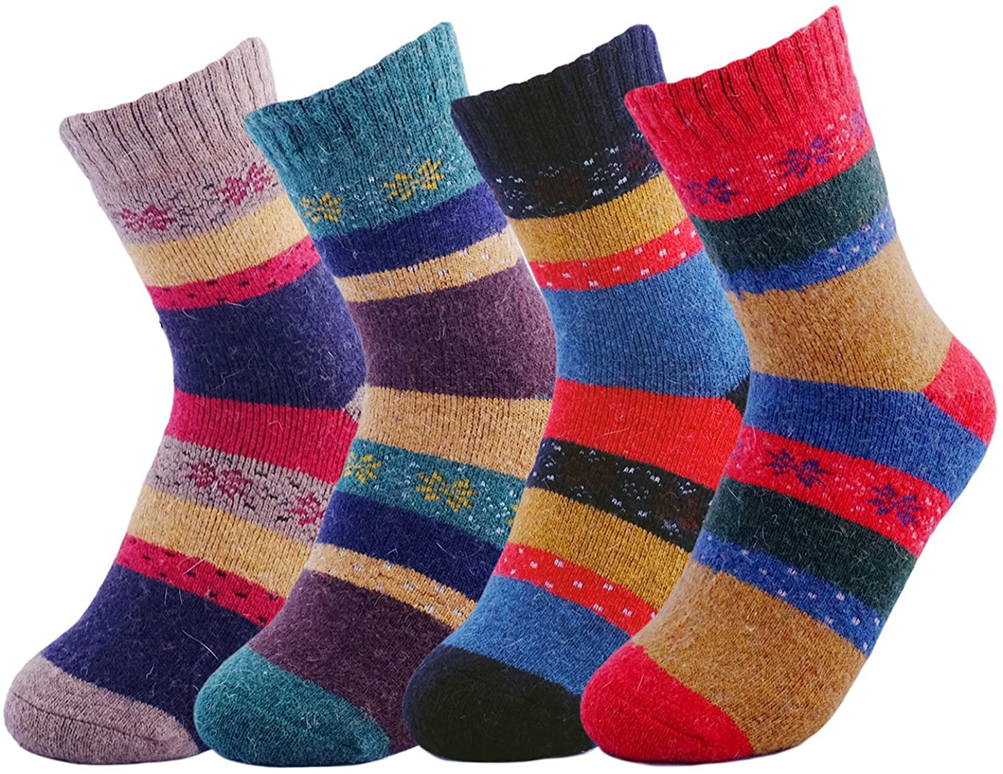 JOYCA & Co. 3-5 Pairs Womens Multicolor Fashion Warm Wool Cotton Thick Winter Crew Socks