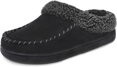ULTRAIDEAS Men'S Moccasin Suede Slippers with Cozy Memory Foam & Fuzzy Plush Lining , Slip on Clog House Shoes with Indoor Outdoor Rubber Sole
