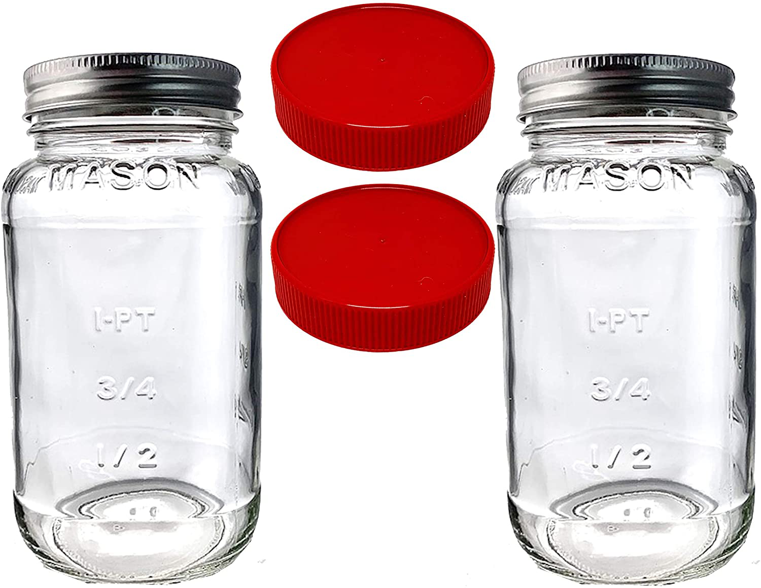 2 Ball Mason Jars - Regular Mouth with 2 Plastic (BPA Free) Storage Lids- Made in the USA (16oz Reg Mouth 2 Pack green