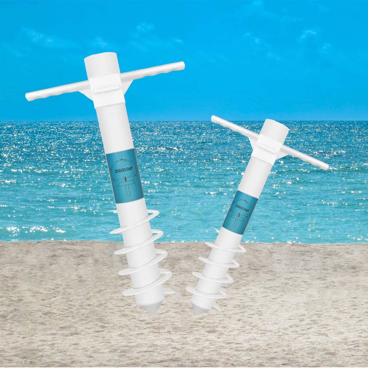 DUUDO Beach Umbrella Sand Anchor, with 5-Spiral Design One Size Fits All Umbrellas to Resist Strong Winds, White Umbrella Holder (1 Pack)
