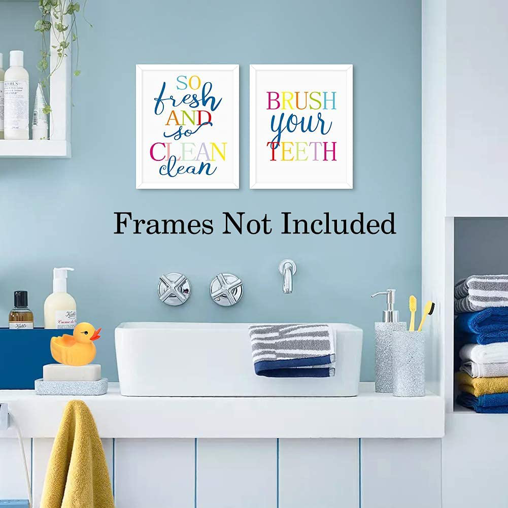 Funny Bathroom Quote&Saying Art Print,Watercolor Lettering Sign Wall Art Painting Poster,Colorful Bathroom Rules Typography Cardstock Poster For Kids Washroom Decor (12’’ x 16’’,set of 4 ,Unframed)