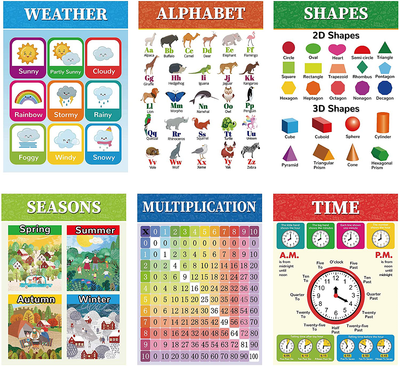 Educational Posters for Toddlers-Classroom Decorations Kindergarten Homeschool Supplies Materials-Multiplication Table Poster for Kids for Toddlers Wall-Distance Learning Poster (6 Pieces)