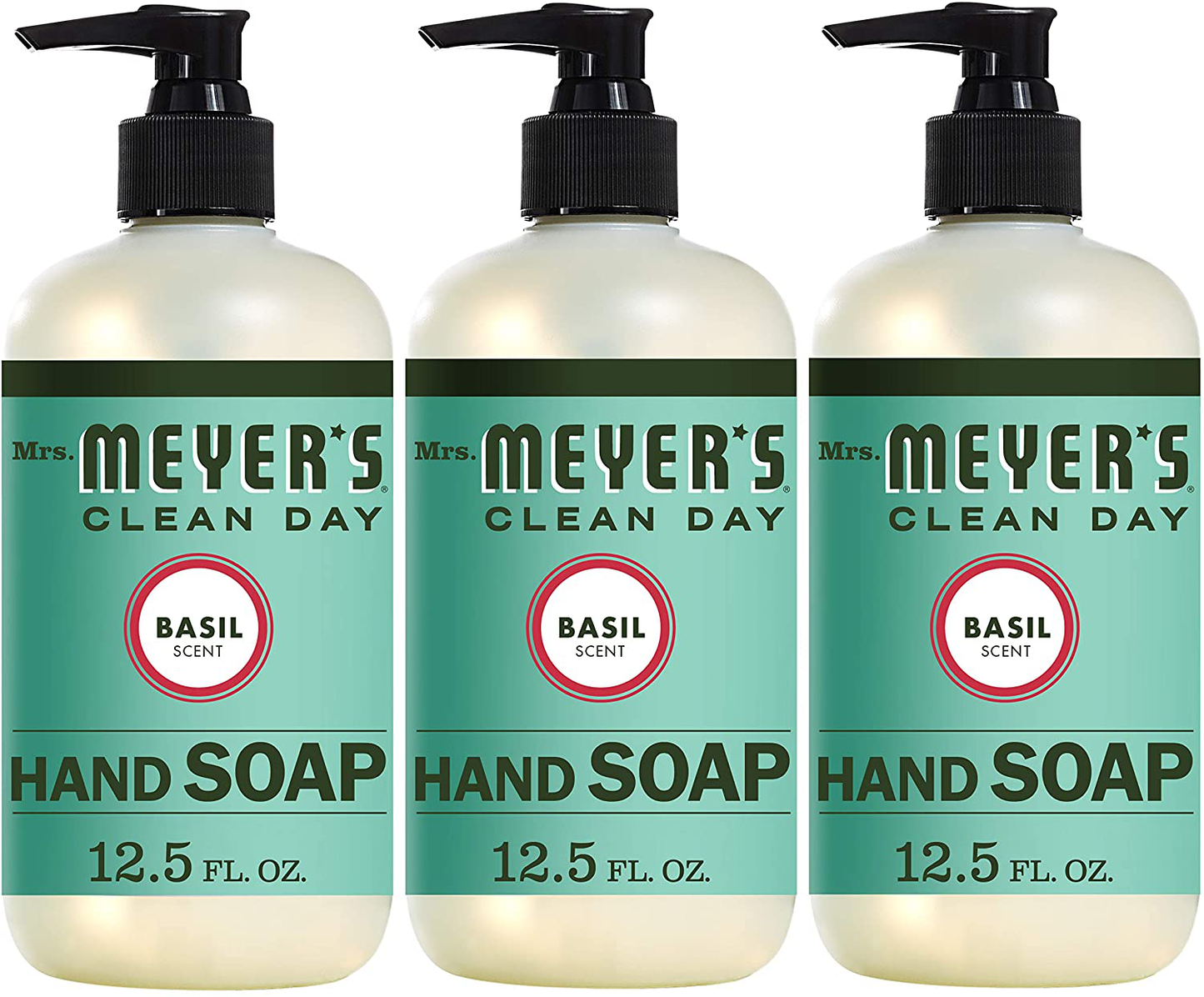 Mrs. Meyer's Clean Day Liquid Hand Soap, Cruelty Free and Biodegradable Hand Wash Formula Made with Essential Oils, Basil Scent, 12.5 oz - Pack of 3
