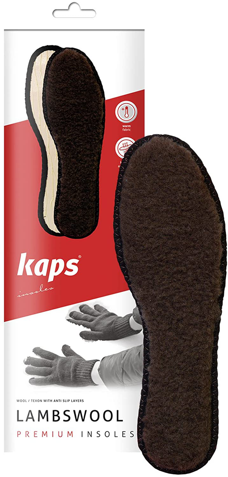 Lambswool Winter Insoles for Boots or Shoes, Insole Replacement for Man and Woman, Lambskin Inner Soles, Shoe Inserts Accessories, by Kaps (Men/Us 10/43 EUR)