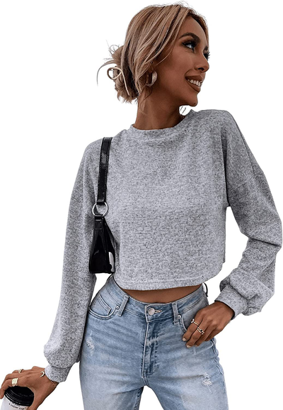 Verdusa Women's Crop Sweatshirt Drop Shoulder Long Sleeve Pullover Top