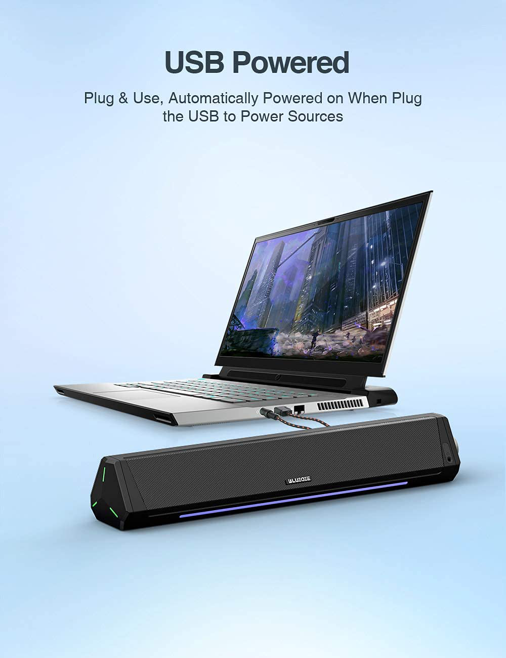 Computer Speakers, Dynamic RGB Computer Sound Bar, Hifi Stereo Bluetooth 5.0 & 3.5Mm Aux-In Connection, USB Powered Computer Speakers for Desktop, PC, Laptop, Tablets