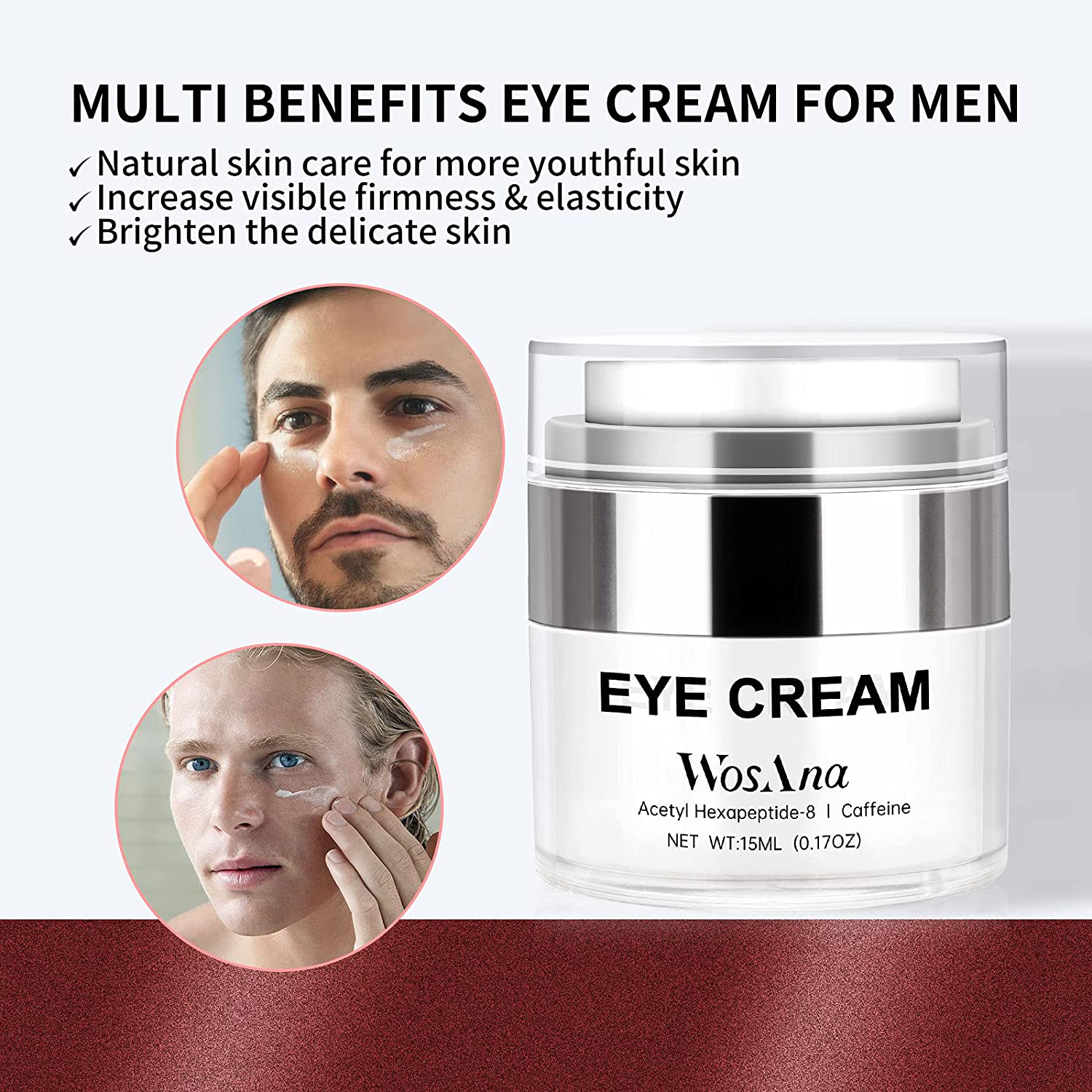 Anti Wrinkle Eye Cream for Men - Visibly & Instantly Firming Lift Reduces Wrinkles, Fine Lines, Crow'S Feet - Wosana Anti-Aging Mens under Eye Cream with Caffeine