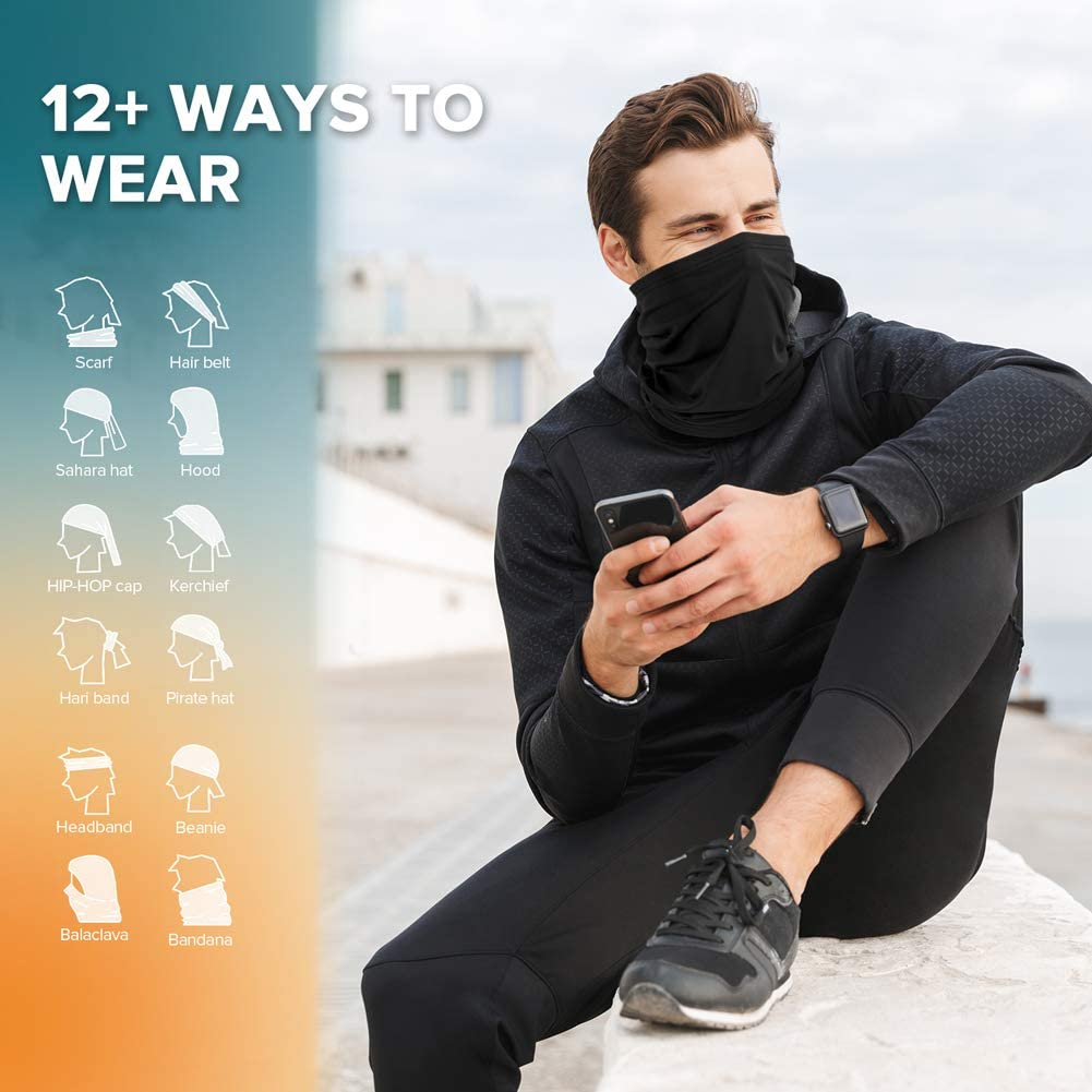 2 Pack Neck Gaiter Face Mask Scarf Reusable Bandanas Tube UV Protection Headwear Balaclava Outdoor Sport for Men and Women