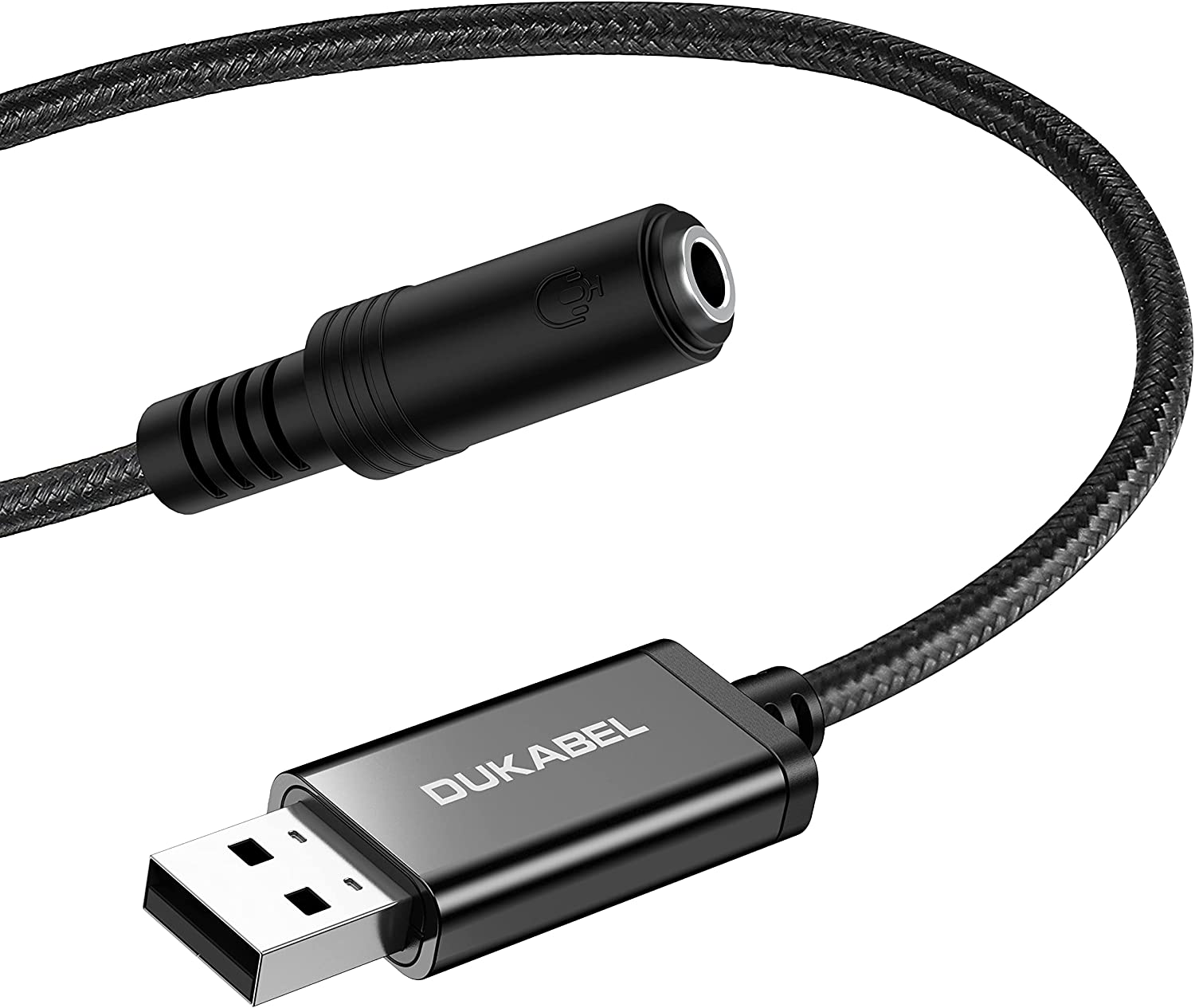 DUKABEL USB to 3.5mm Jack Audio Adapter, USB to Aux Cable with TRRS 4-Pole Mic-Supported USB to Headphone AUX Adapter Built-in Chip External Sound Card for PC PS4 PS5 and More [9.8 inch]