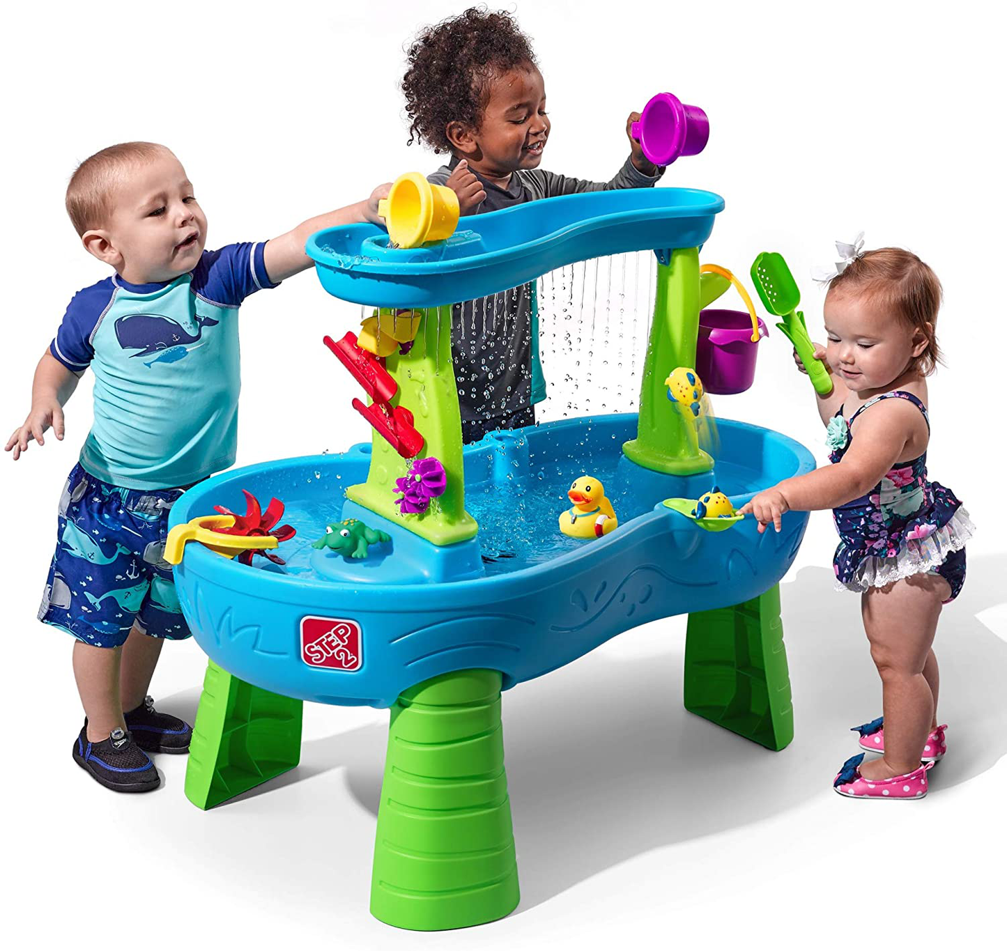 Step2 Rain Showers Splash Pond Water Table | Kids Water Play Table with 13-Pc Accessory Set & 42 Inch Seaside Umbrella for Sand and Water Table - Kids Durable Beach Camping Garden Outdoor Play Shade