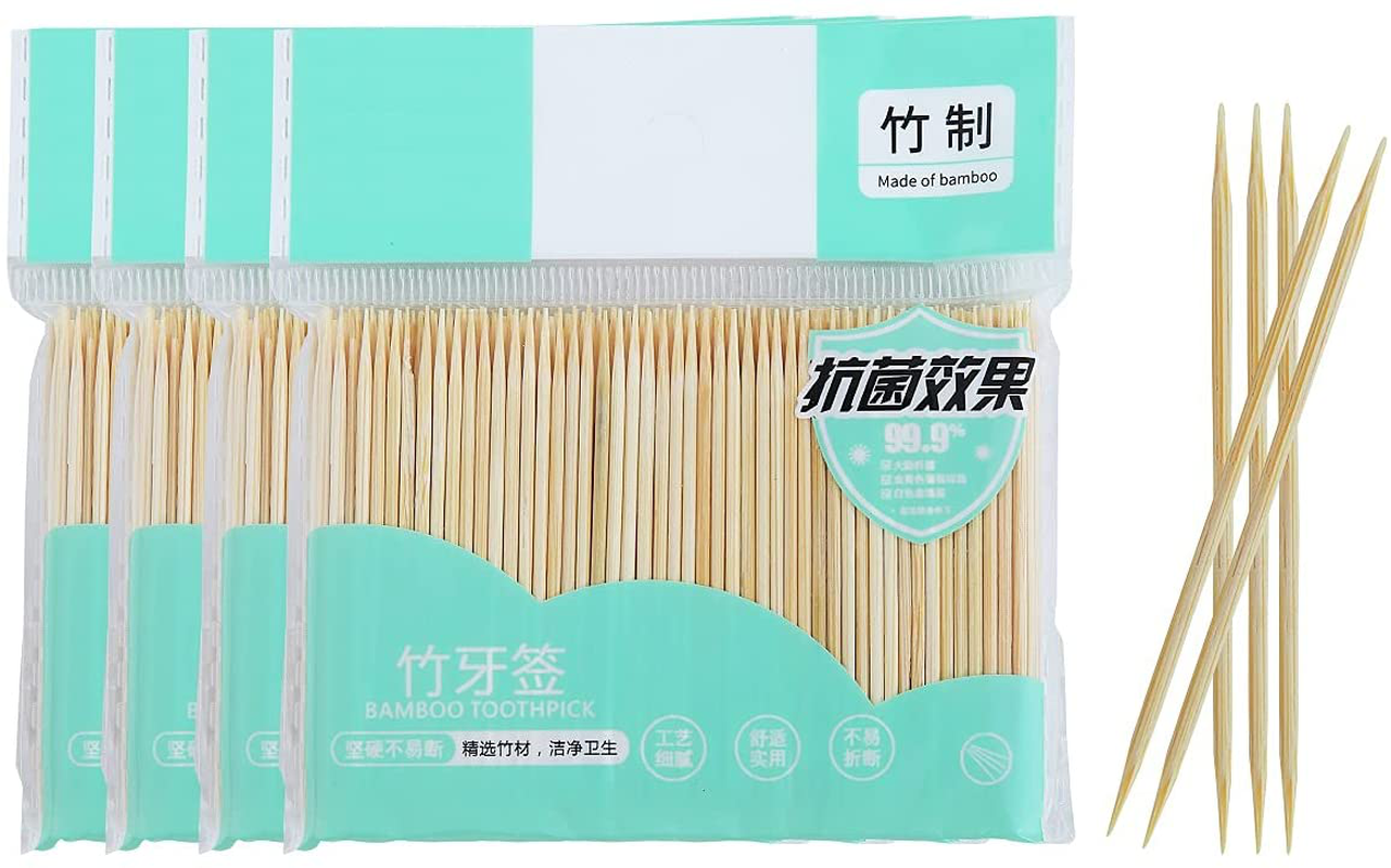 1200 Bamboo Wooden Toothpicks,Sturdy Safe Toothpick, Natural Wood Toothpicks,Used for Party, Appetizer, Barbecue, Fruit, Teeth Cleaning Toothpicks(4 Pack/1200 Piece)