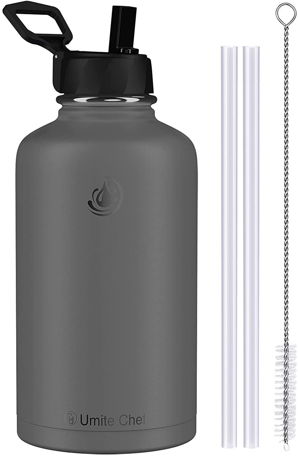 Umite Chef Water Bottle, Vacuum Insulated Wide Mouth Stainless-Steel Sports 18-64OZ Water Bottle with New Wide Handle Straw Lid,Hot Cold, Double Walled Thermo Mug