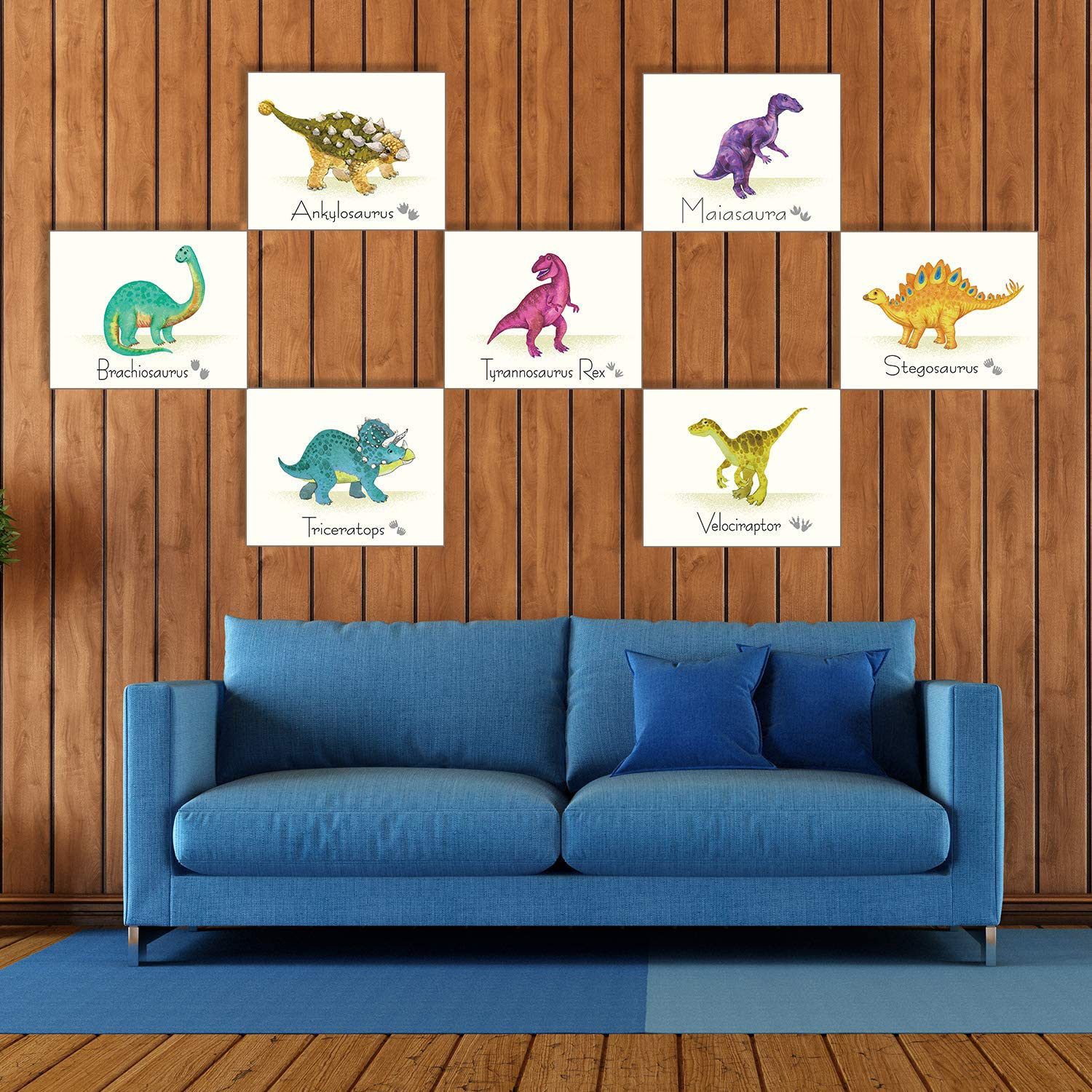 Outus 9 Pieces Dinosaur Wall Art Prints Dinosaurs Poster Wall Decals with Unframed Pictures Dinosaur Birthday Gift for Nursery and Kids Room Decorations