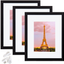 upsimples 8x10 Picture Frame Set of 3,Made of High Definition Glass for 5x7 with Mat or 8x10 Without Mat,Wall Mounting Photo Frame Black
