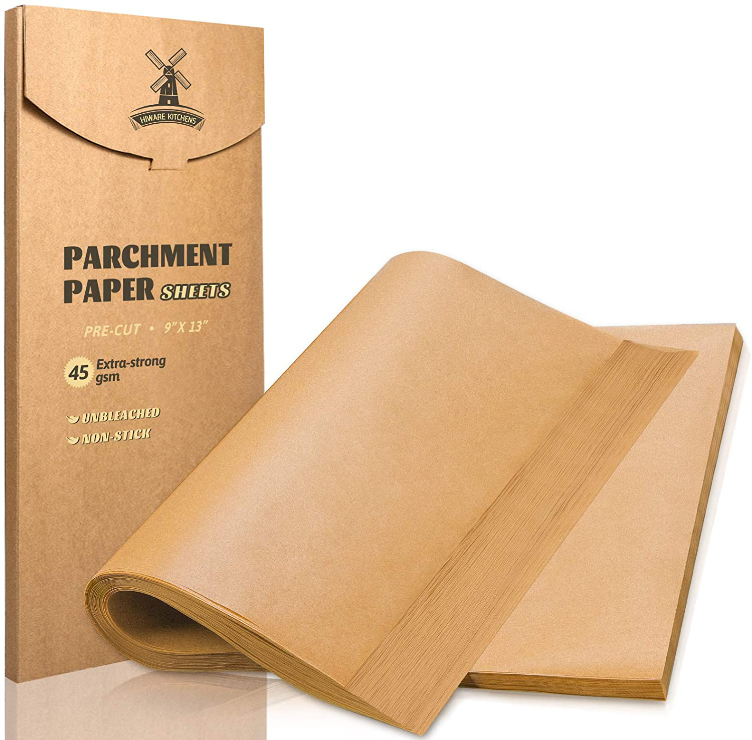 Hiware 200 Pieces Parchment Paper Baking Sheets 9X13 Inches, Precut Non-Stick Parchment Paper for Baking, Cooking, Grilling, Frying and Steaming - Unbleached, Fit for Quarter Sheet Pans