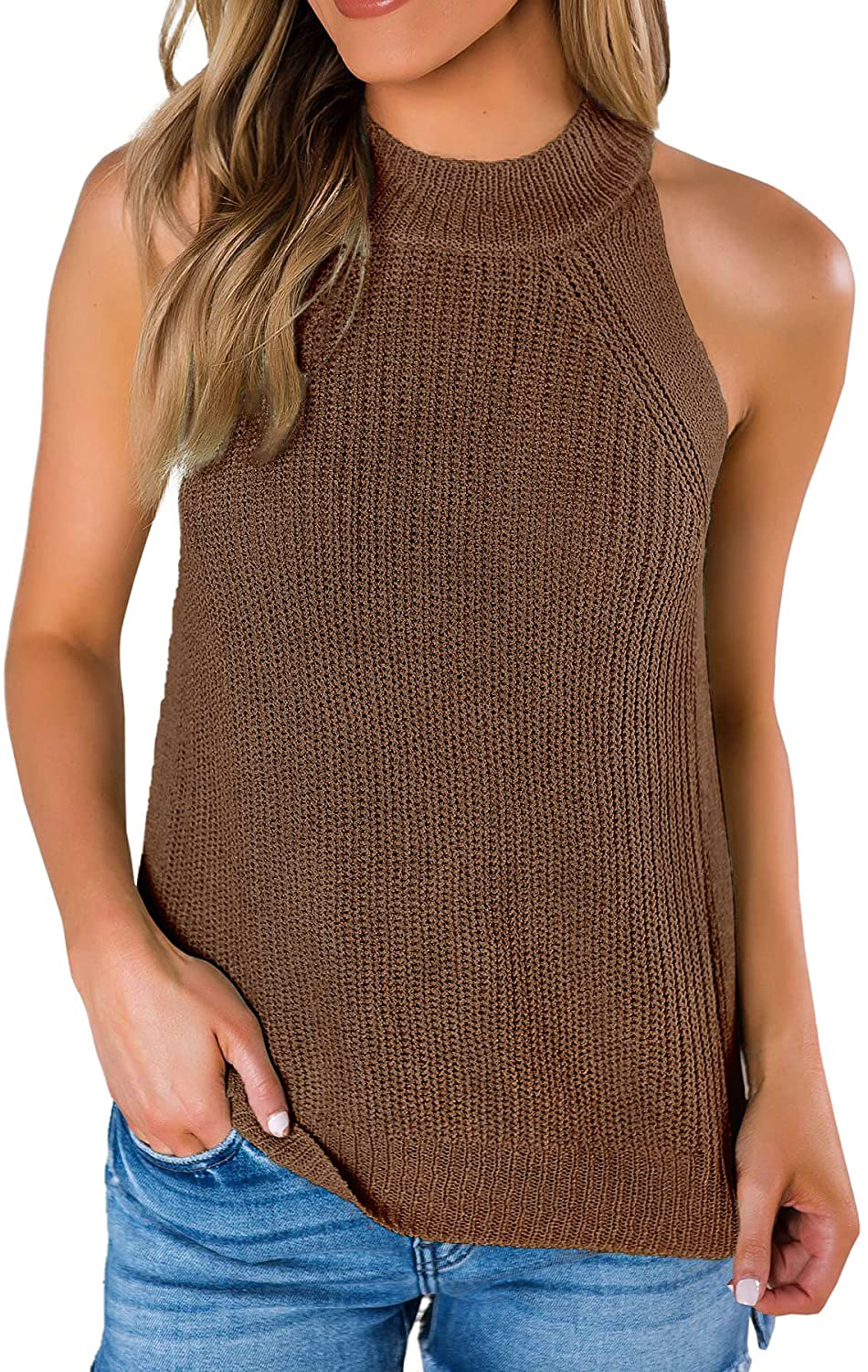 SySea Womens Summer Loose Knit Shirts Sleeveless Halter Neck Sweater Tank Tops