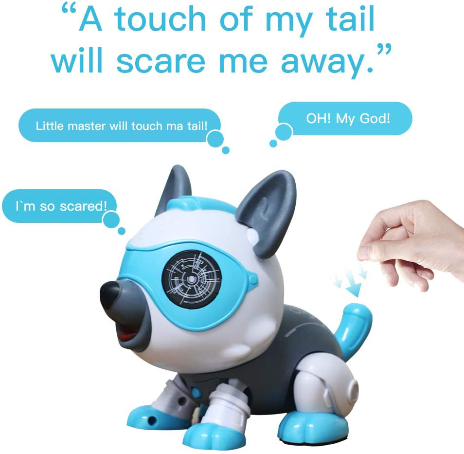 Children'S DIY Smart Puppy STEM DIY Robot Dog Toy, Electronic Pet Puppy with Bone, Eating, Yawning, Music Multiple Function Modes, Voice Sensor, Touch Sensor, Suitable for 6+ Children