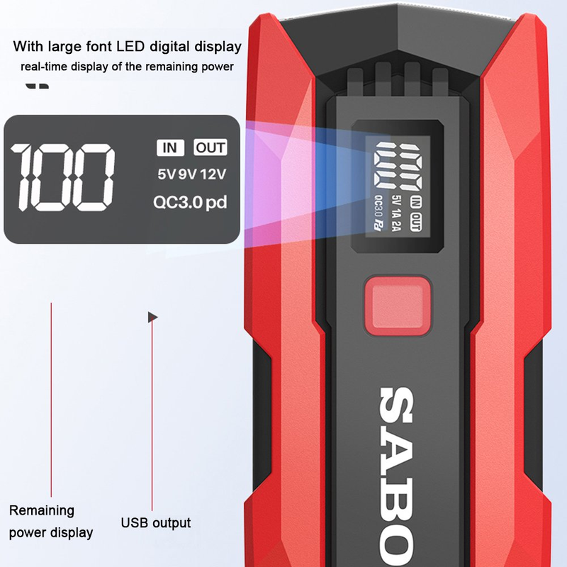 2000A Peaks 16000Mah Car Jump Starter  - 12.0V Automobile Battery Booster Power Pack 