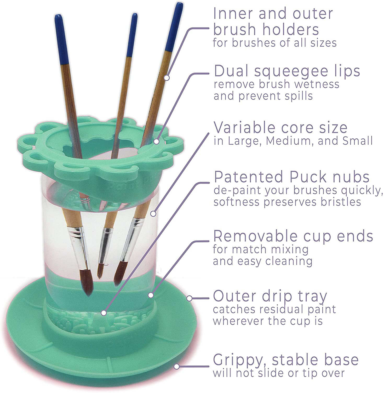 Paint Brush Cleaner Rinse Cup (All-In-One) Fine Art, Studio, Classroom | Brushes Holder & Silicone Cleaning System for Acrylic, Watercolor, and Water-Based Mediums (Mug, Green)