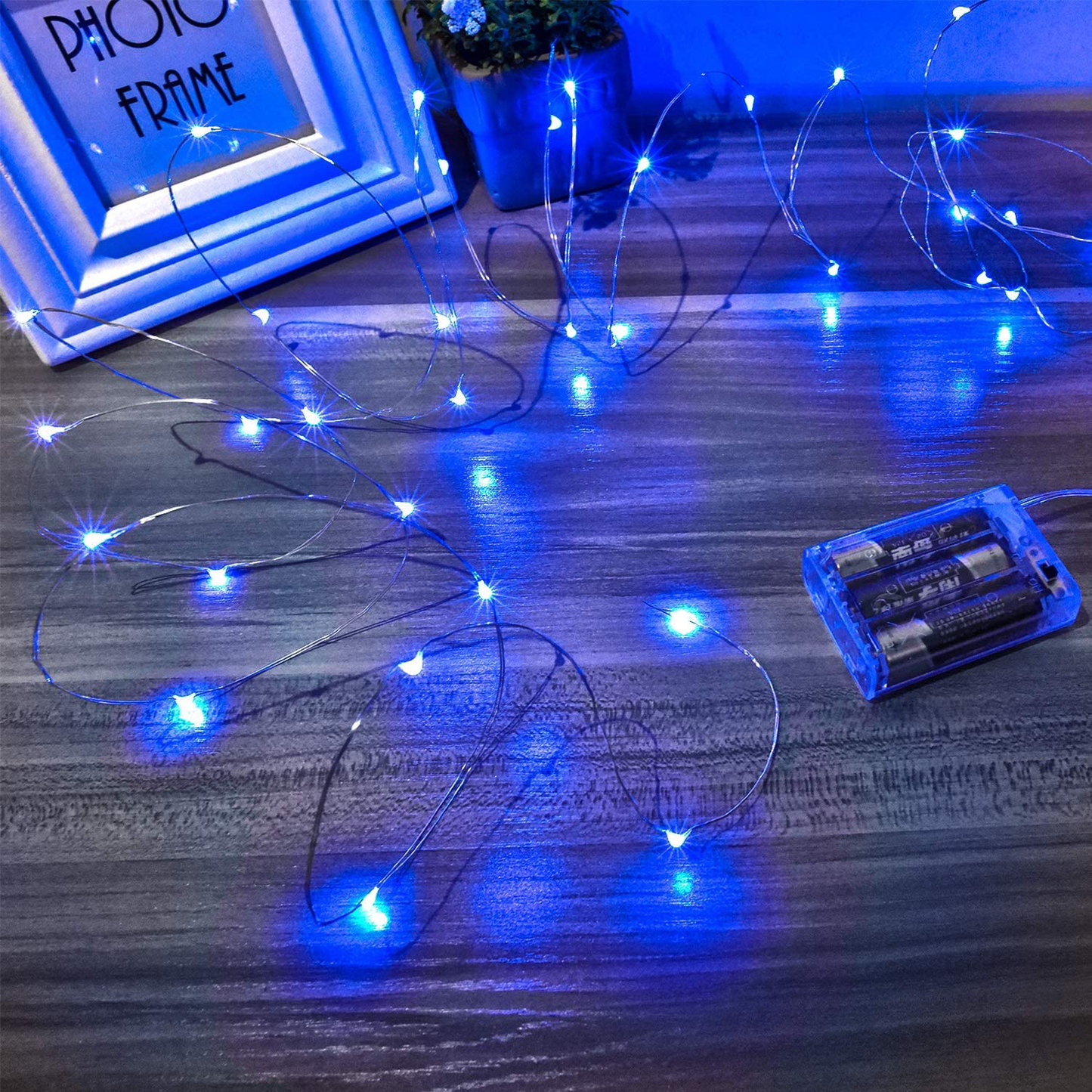 Ariceleo Led Fairy Lights Battery Operated, 1 Pack Mini Battery Powered Copper Wire Starry Fairy Lights for Bedroom, Christmas, Parties, Wedding, Centerpiece, Decoration (5m/16ft Blue)