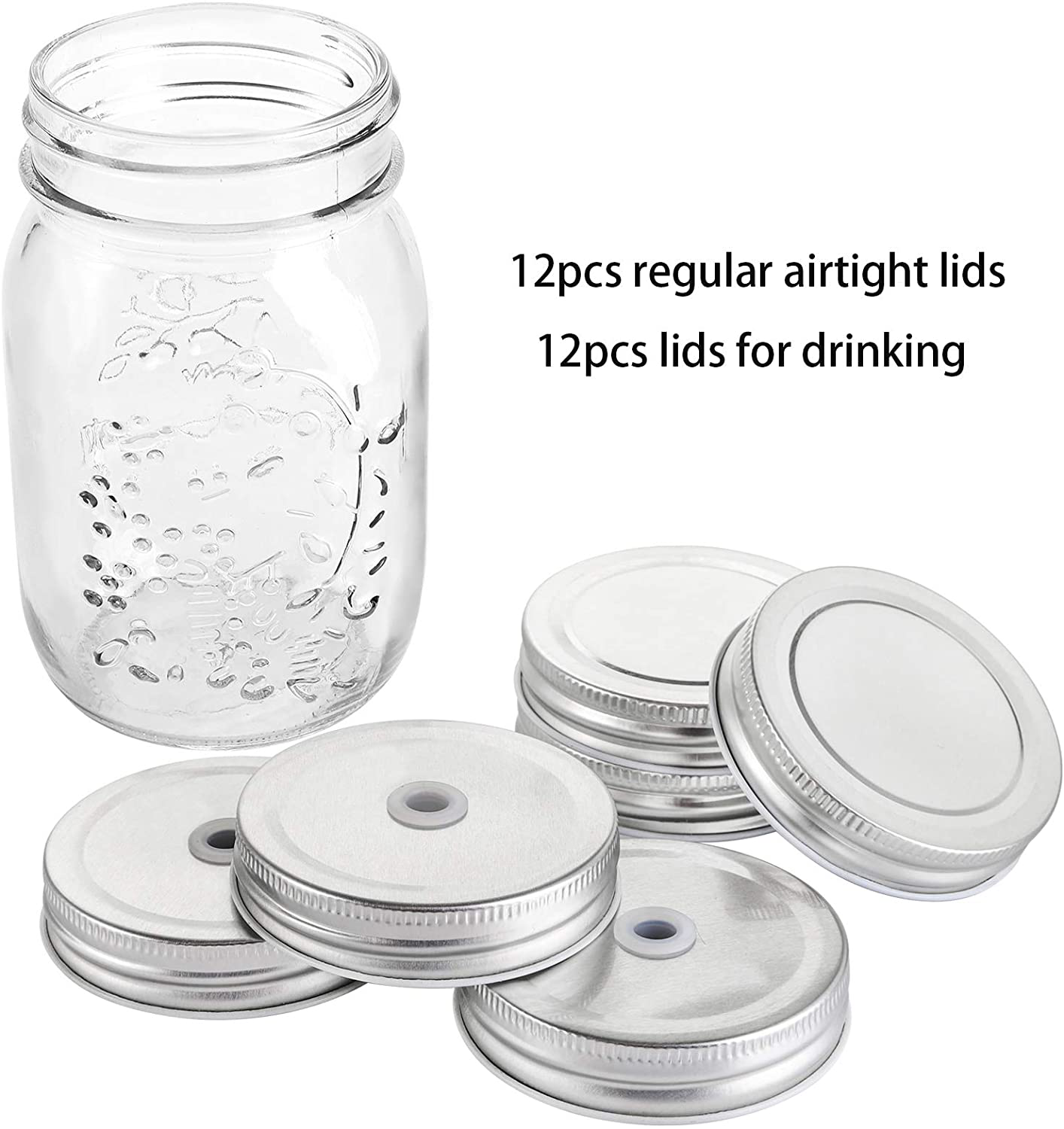 Cedilis 12 Pack Mason Jars with 12pcs Straw Lids and 12pcs Regular Lids, Drinking Glass Jars Airtight Canning Jars Jelly Jars for Meal Prep, Jam, Honey, Shower Favors, Baby Foods, Salads, Yogurt (8oz)