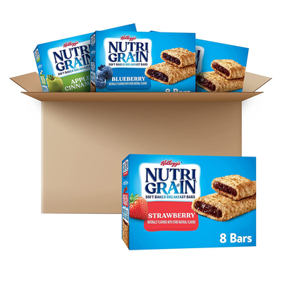 Nutri-Grain Soft Baked Breakfast Bars, 3 Flavor Variety Pack, Whole Grain Snacks, Kids Snacks (32 Bars)