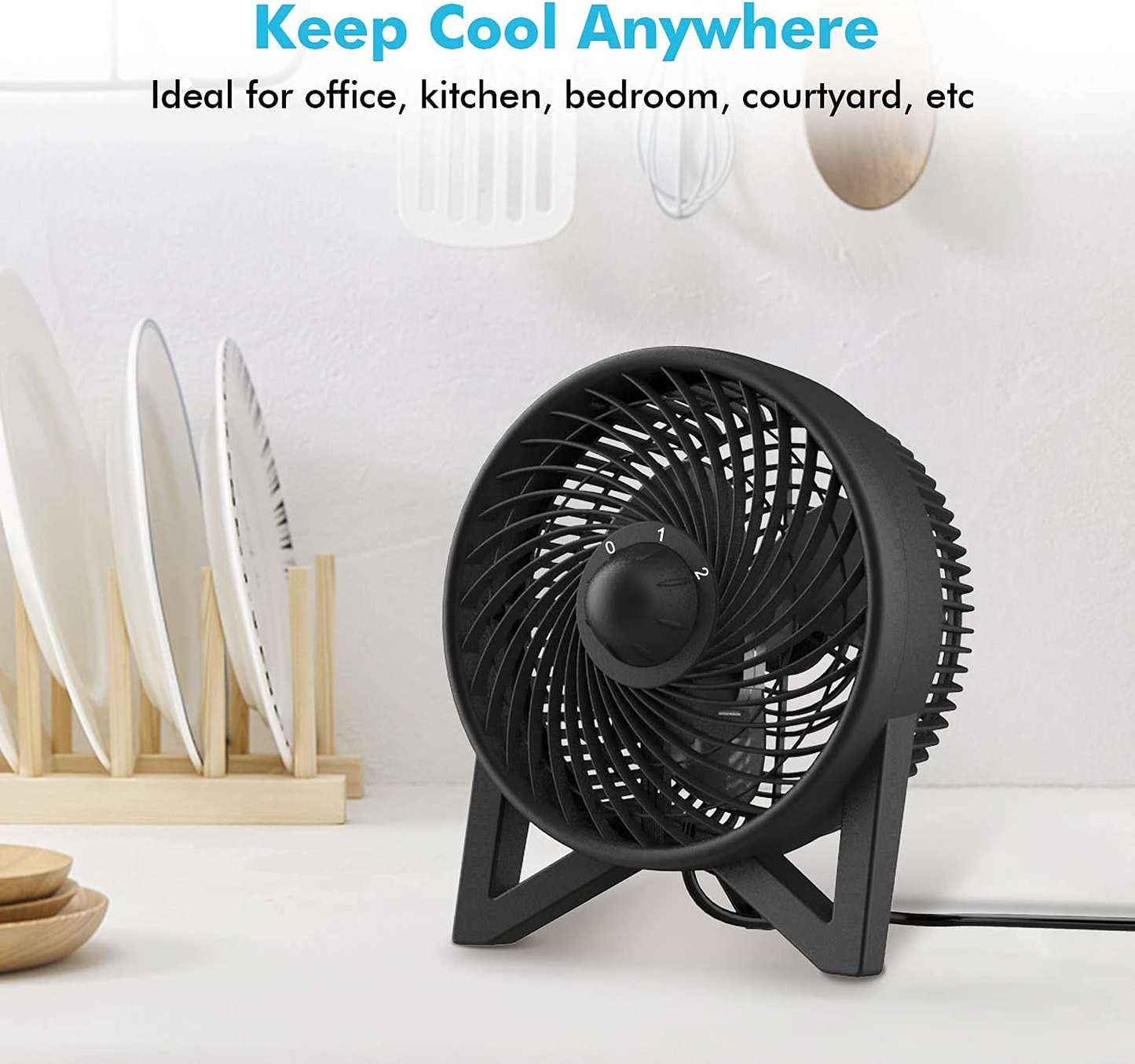 Table Fan, Desk Fan with 2 Speeds, Personal Cooling beside Fan for Bedroom Sleeping Room Tabletop Office Home Kitchen Camping, Small Powerful Motor Electric Fan, Black，8-Inch