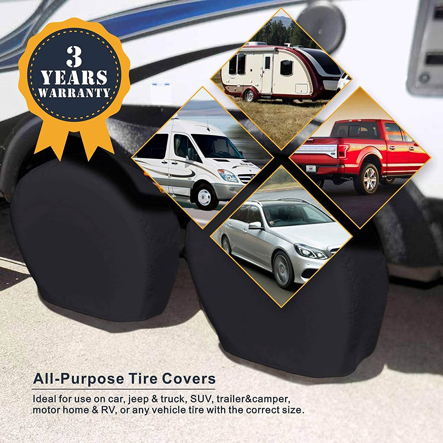 Explore Land Tire Covers 4 Pack - Tough Tire Wheel Protector for Truck, SUV, Trailer, Camper, RV