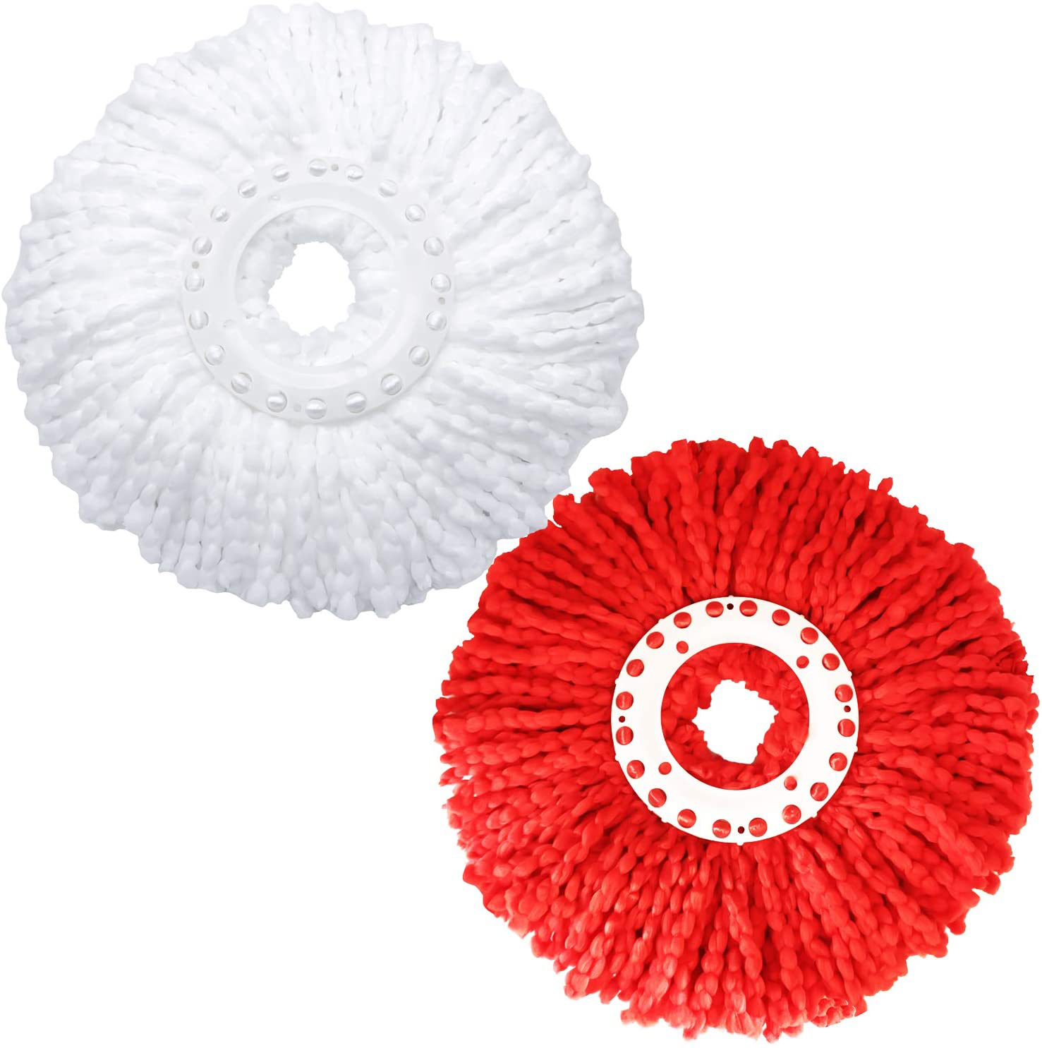 2 Pack Mop Heads Replacements Microfiber Spin Mop Replacement Head Original Thick Fluffy for 360 Spinning Mop Refills, Universal Standard Round 6.3 inch Size, White and Red