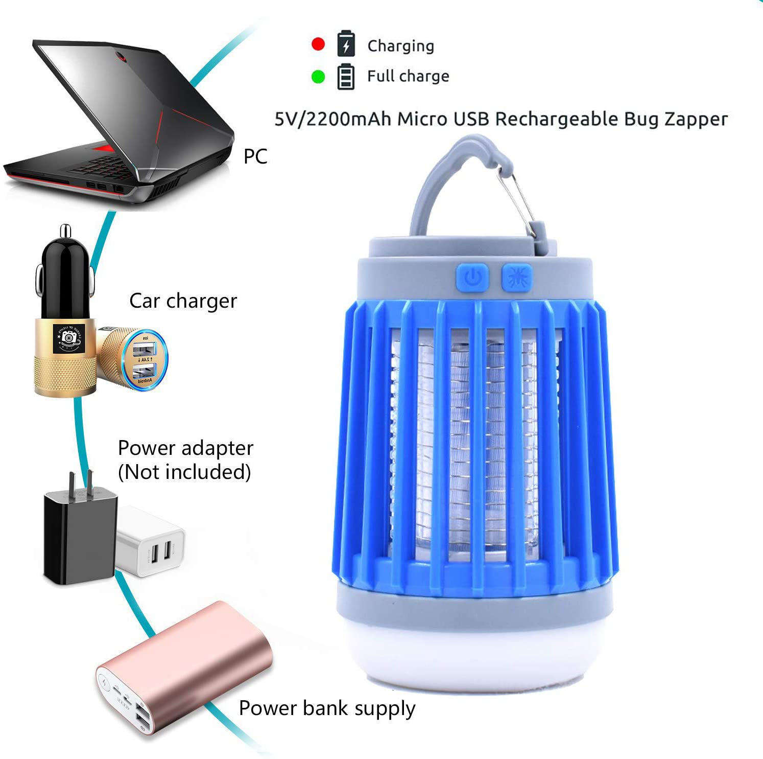 2021 Bug Zapper Outdoor Camping Lantern LED Flashlight Tent Light, 3-in-1 Portable IPX7 Waterproof Mosquito Killer Camp Lamp with 2200mAh USB Rechargeable Battery, SOS Emergency, Retractable Hook