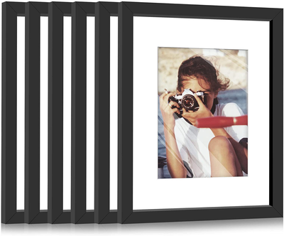 HappyHapi 8x10 Inch Picture Frames, Set of 6 Wooden Picture Frames, Tabletop or Wall Display Decoration for Photos, Paintings, Landscapes, Posters, Artwork (Black)