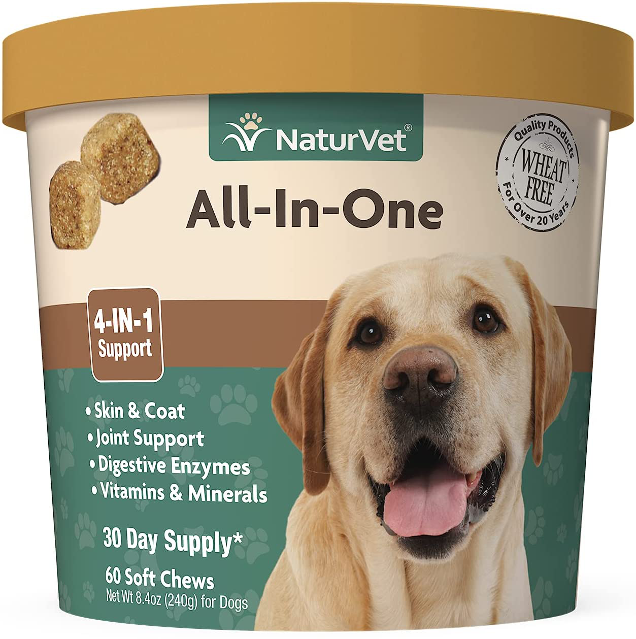 NaturVet All-in-One Dog Supplement - for Joint Support, Digestion, Skin, Coat Care – Dog Vitamins, Minerals, Omega-3, 6, 9 – Wheat-Free Supplements