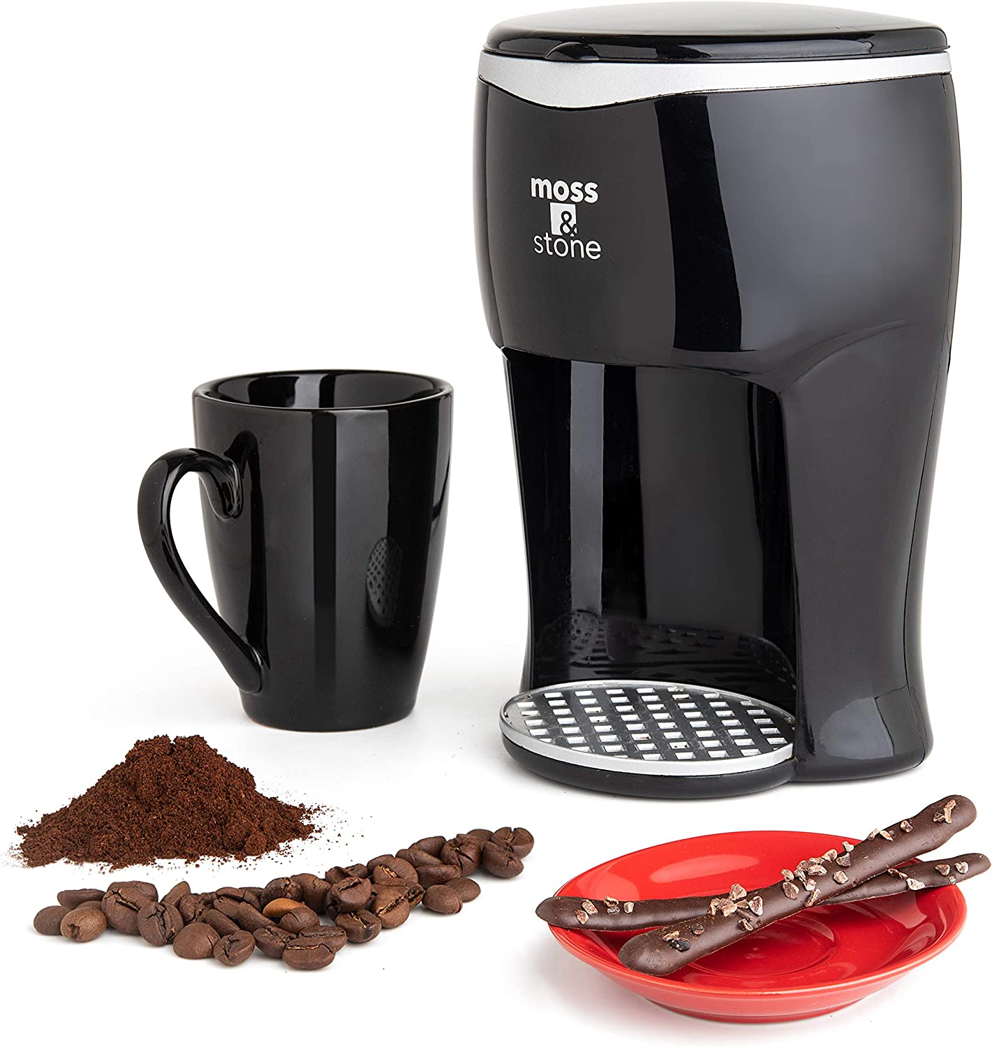 Mini Drip Coffee Maker with Mug, Small Coffee Pot with Coffee Cup, Mini Coffee Maker, One Cup Coffee Maker by Moss & Stone (1 Drip & 4Oz Mug)