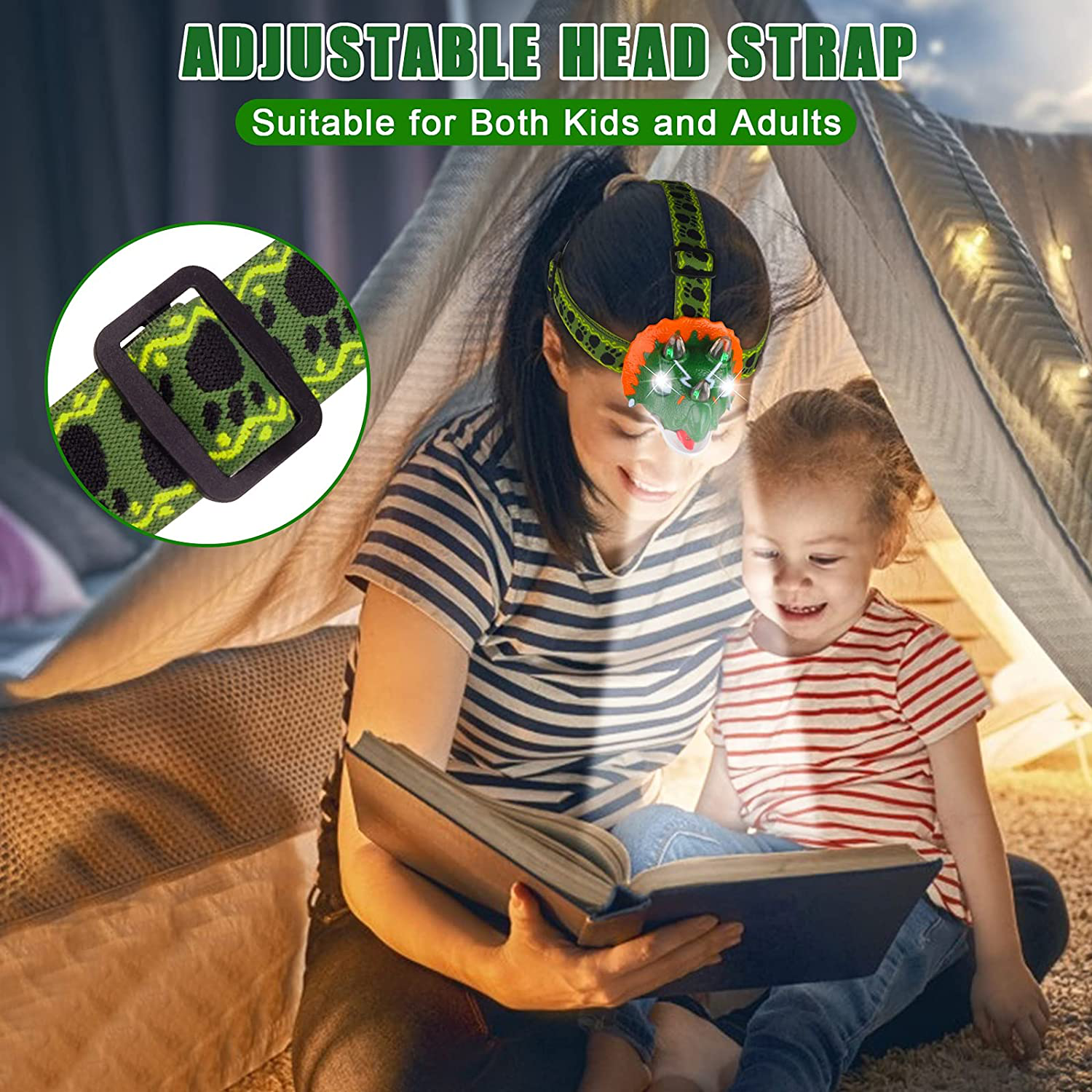 Triceratops LED Headlamp - Dinosaur Headlamp for Kids Camping Essentials | Dinosaur Toy Head Lamp Flashlight for Boys Girls or Adults | Ideal Gift for Birthday, Thanksgiving, Christmas, New Year