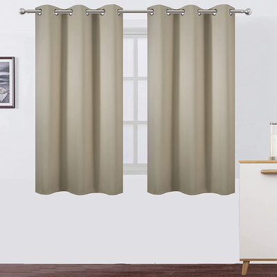 LEMOMO Grey Blackout Curtains/52 x 45 Inch/Set of 2 Panels Room Darkening Short Kitchen Curtains