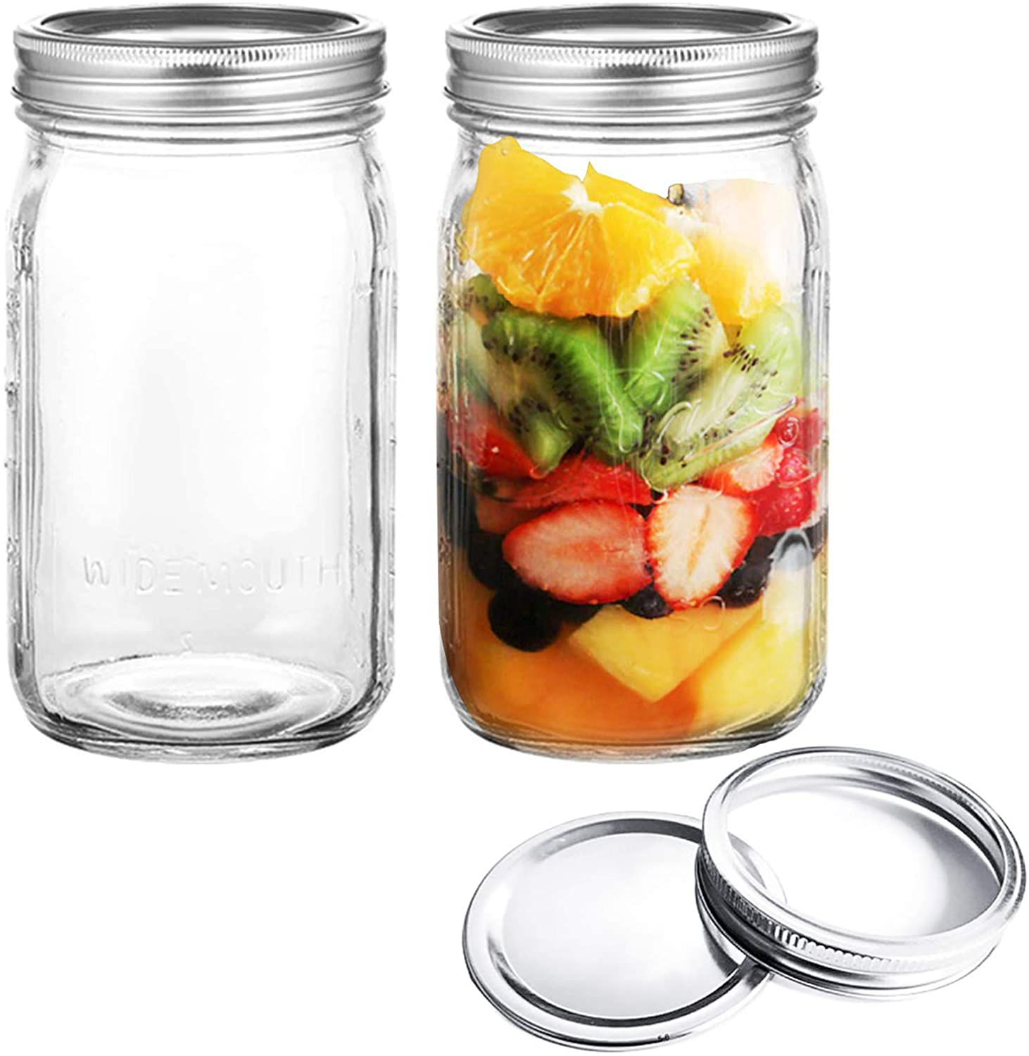 Set of 2 Mason Jars with Lids Wide Mouth Canning Glass Storage Jars for Food Coffee (850ML/29Oz)